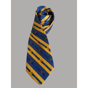 Brooks Brothers All Silk Yellow & Blue Striped Equestrian Print Tie